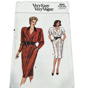 Vintage Very Easy Very Vogue 9643 Sewing Pattern Misses' Dress Sizes 8-10-12 198